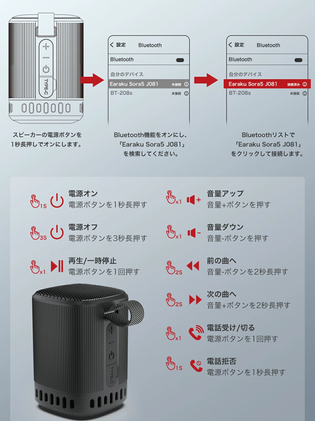 ポータブルスピーカー　 IPX5防水 超コンパクト設計 モダンデザイン × 超軽量
